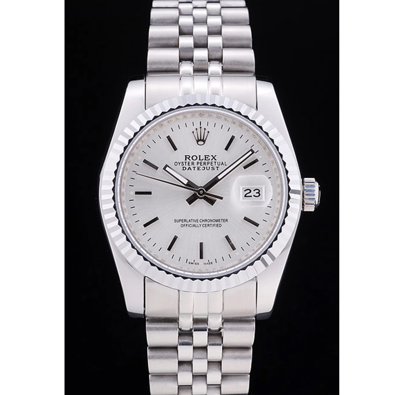 Aaa fake watches 7457 Bezel Dial Datejust Rolex Ribbed Silver 0821